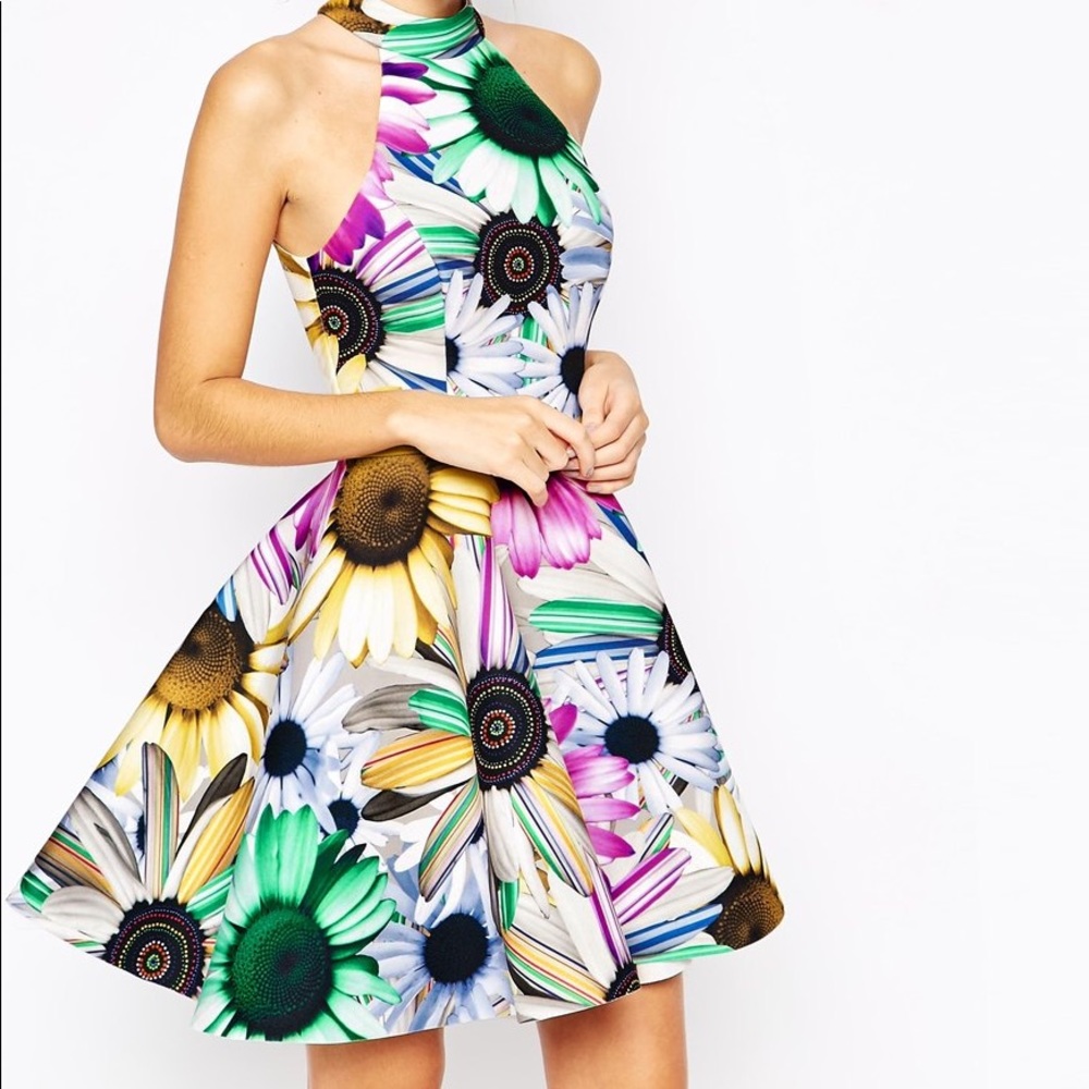 ASOS Premium Digital Daisy Bonded Scuba Skater Dress